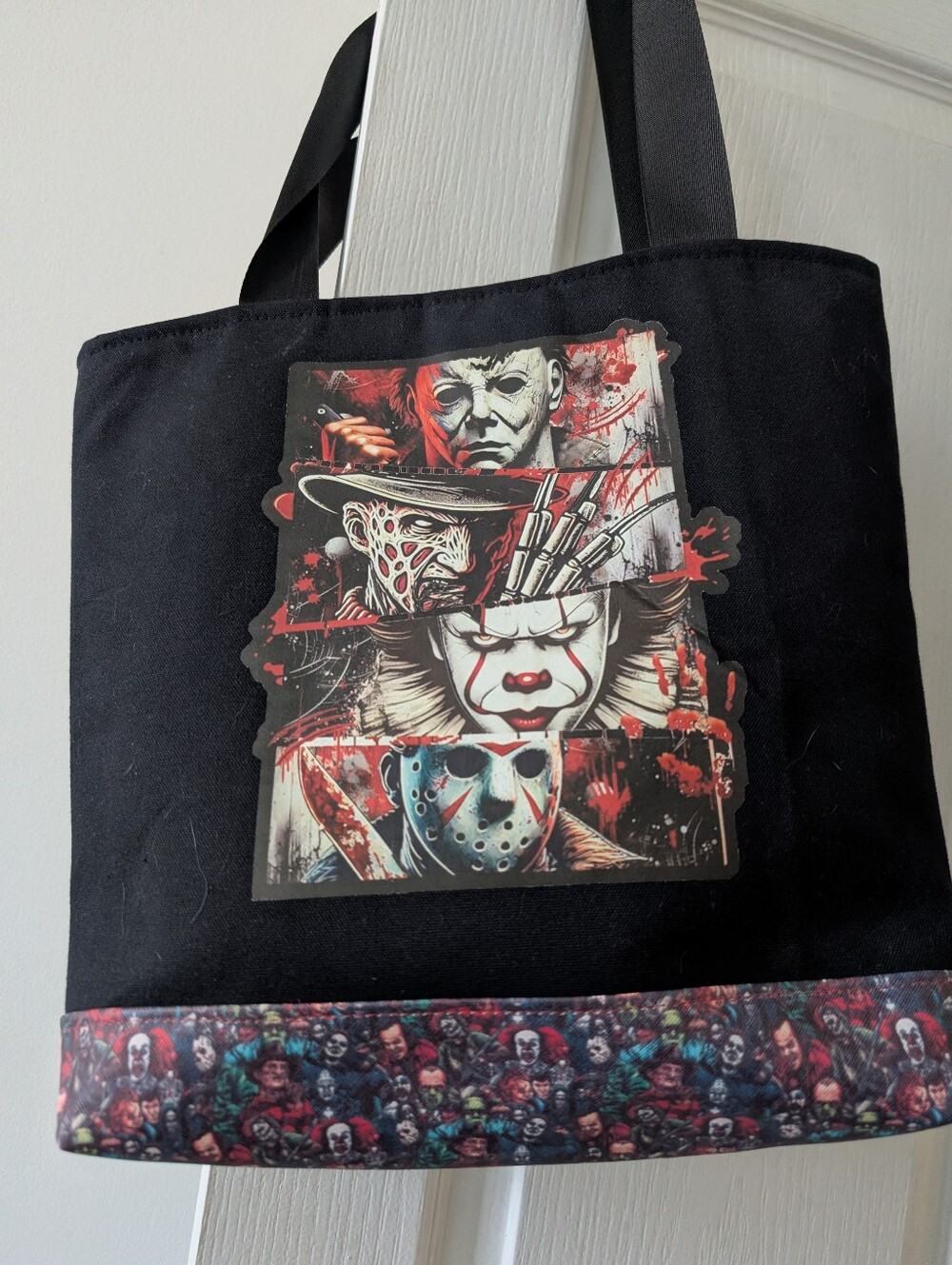 Horror Villain Icon Collage Black Canvas Tote Bag